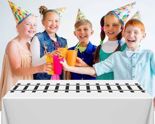 Image of Teenyyou 3 Pcs Train Party Decorations Railroad Track Tablecloths Express Train Birthday Party Supplies 54 x 108 Inch Plastic Table Covers for Railroad Track Western (White)