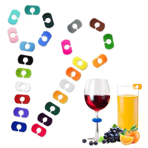 24 Pz Segna Bicchieri Calici, Segnabicchieri per Calici Segnabicchiere Silicone Marcatori per Bicchieri da Vino Riutilizzabili, Marcatori di Bevande Identificatore del Bicchiere di Vino per Feste Bar