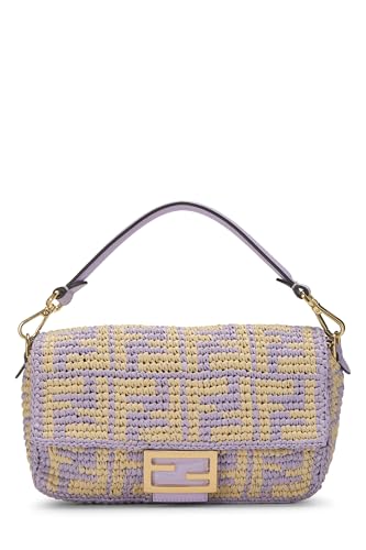 Fendi, Pre-loved Purple Raffia Convertible Baguette, Purple