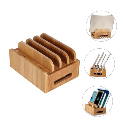 Support de charge bois tablette et téléphone station rangement maison beige - 7