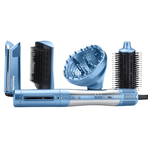 BaBylissPRO StyleSwitch Ionic Multi-Styler, Air Styler and Hair Dryer, Lightweight Hot Air Brush, 5 Attachments, 9 Heat/Speed Settings, Dual Voltage