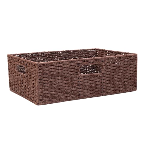 JECOMPRIS Cesta de Almacenamiento Pequeña de Ratán Trenzado Mano Color Marrón con Asas Caja Organizadora para Hogar y Jardín Cesta de Paja Resistente y Decorativa para Optimizar Espacio