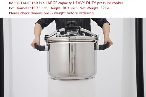 42 Quart Pressure Cooker Stainless Steel Pressure Cooker, Extra Large Capacity, Commercial Pressure Cooker Clamp On Type, Double Valves for Commercial Use