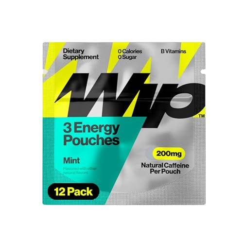 Image of Wip Energy Pouches, Travel Packs, Sugar Free, 200mg Natural Caffeine with B Vitamins, Minerals, L-Theanine, Energy Support, Mint, 12 Packs 3 Pouches
