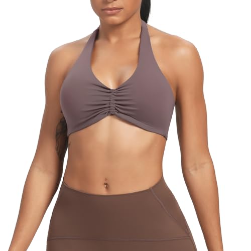 Image of Aoxjox Women's Workout Sports Bras Fitness Taylor Scrunch Halter Bra Yoga Crop Tank