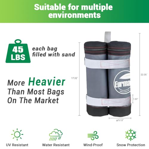 Image of Eurmax USA 4-Pack 180LBS Capacity Universal Canopy Weight Bags,Heavy Duty Windproof Sandbags with All-Around Wrap Design,Ultimate Stability for Pop Up Tent,Shelter in High Winds(Sand Not Included)