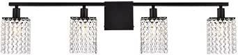 Living District Phineas 4 Lights Bath Sconce in Black with Clear Crystals (LD7012BK)