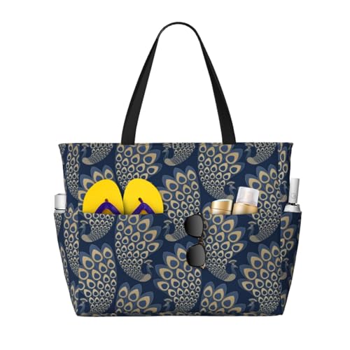 Grand sac de plage paon art déco : fini le manque de place avec ce sac fourre-tout fonctionnel