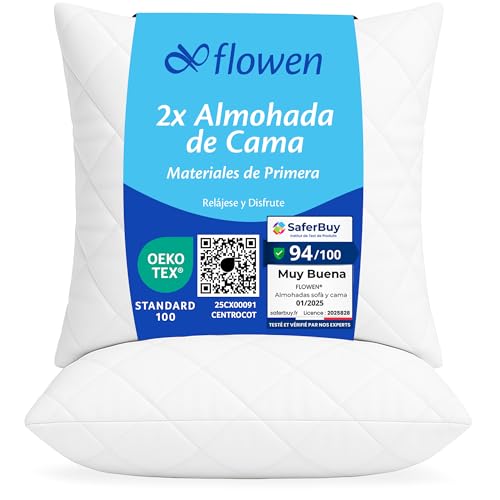 Flowen Cojines Sofa 50x50 Almohadones 2 Unidades Decorativos Relleno Cojin Hipoalergénico Antiácaros y Suave Cuadrado con Funda Exterior Almohada Respirable en Poliéster Blanco
