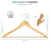High-Grade Wooden Suit Hangers- Smooth Finish Solid Wood Coat Hanger with Non Slip Pants Bar, 360° Swivel Hook and Precisely Cut Notches for Camisole, Jacket, Pant, Dress Clothes Hangers (30 Pack)