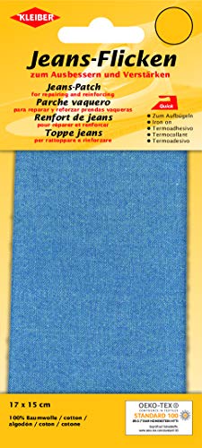 Price comparison product image Kleiber 17cm x 15cm Iron On Denim Jeans Repair Patch-Cut to Size Required-Light Blue