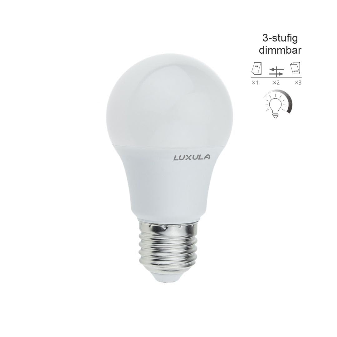 LUXULA LED Leuchtmittel E27 A60 3-stufig dimmbar 100 Stück - LED Lampe E27 warmweiß 2700K - 10W 900lm - dimmbar über Lichtschalter (100/50/10%) ohne Dimmer - Glühbirne Ersatz 60W für Lampe