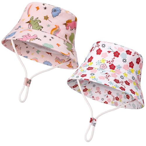 Utensilsto 2er Packung Unisex Sonnenhut Kinder, Hutumfang,Sonnenmütze mit Verstellbarem Kinnriemen Eimerhut für Frühling Sommer