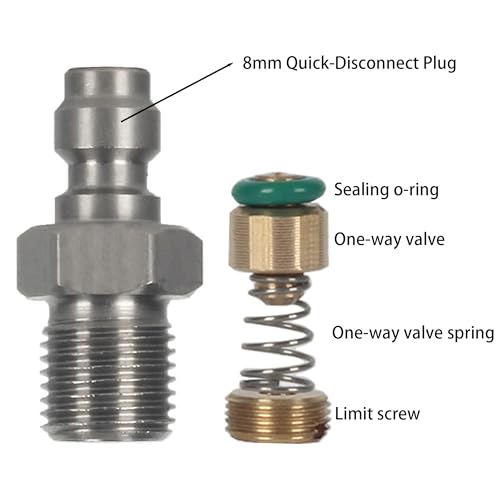 Image of 8mm Quick-Disconnect Plug Adapter, Stainless Steel M10x1 Male Thread Air Tool Charging Fittings with Sealing O-Ring