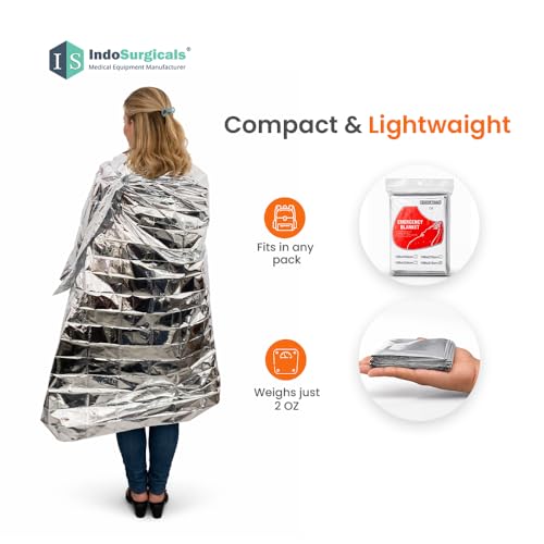 Image of IS IndoSurgicals Emergency Thermal Blanket | Premium Mylar Foil Space Blanket for Survival, Travel & Extreme Cold Protection | 160 x 210 cm | Pack of 25