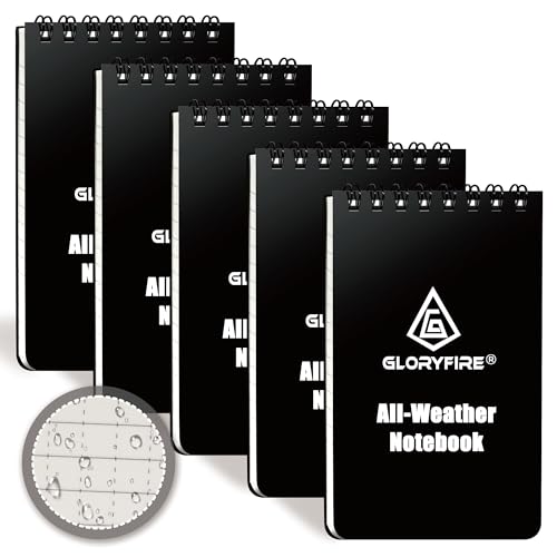 GLORYFIRE Waterproof Notebook All Weather Shower Pocket Tactical Notepad with Cover Steno Pad Memo Book (5pcs)