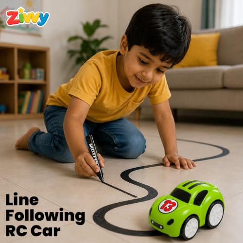 Image of Green Magic Induction Remote Control Car Toy | Smart Sensor Line Following Car with 2.4GHz RC | LED Lights, Music & Auto Tracking Technology | Birthday Gift for Kids