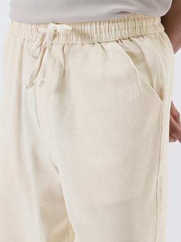 Image of Urbano Fashion Men's Loose Fit Solid Linen Blend Trousers Non-Stretchable