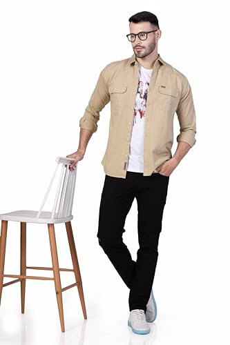 Image of Men's Cotton Twill Utility Shirt | Full Sleeve Button-Down Casual Shirt | Dual Chest Pockets | Comfortable Regular Fit | Everyday Wear