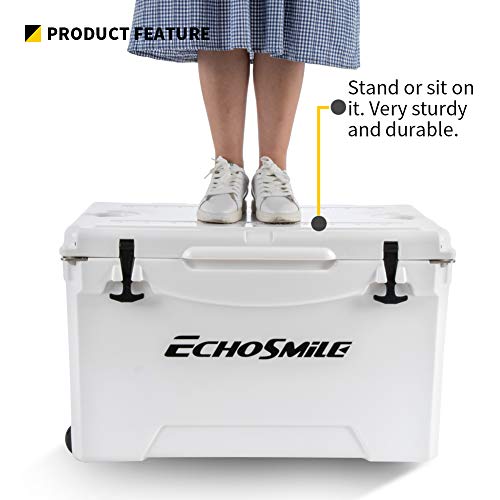 Echosmile 75 Quart Rotomolded Cooler With Wheels, 5 Days Ice Cooler, Portable White Ice Chest,120-Can Capacity, Built-In Bottle Opener, Bottle Holder, Fish Ruler, For Camping, Picnic, Outdoor Fishing #TOP3
