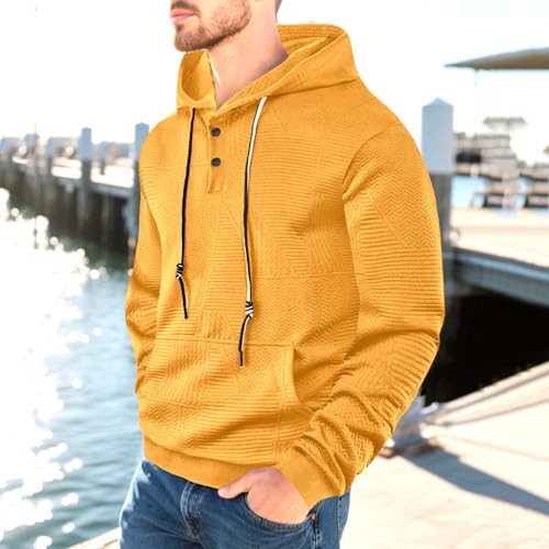 Mens Button up Hoodies Pullover Long Sleeve Solid Textured Hooded Sweatshirt Loose Vintage Casual Fall Fashion Hoodie2