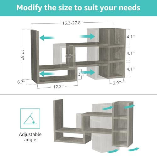 Image of NUTIKAS Desk Shelves Desktop Organizer Shlef - Grey Office Organization for Top of Desk Organizers and Accessories Corner Bookshelf Table Top Shelving Small Hutch Decorations for Office