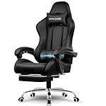 GTPLAYER Gaming Chair, Computer Chair with Footrest and Lumbar Support, Height Adjustable Game Chair with 360°-Swivel Seat and Headrest and for Office or Gaming (Faux Leather, Black)
