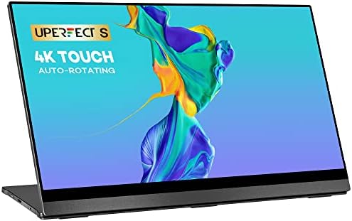 4K Portable Monitor Touchscreen, UPERFECT S Gravity Sensor Automatic Rotate 15.6'' Slimmest 10-Point Touch UHD 3840x2160 Dual USB C Monitor Bracket Integrated & Frameless Bezel Glass HD Laptop Display