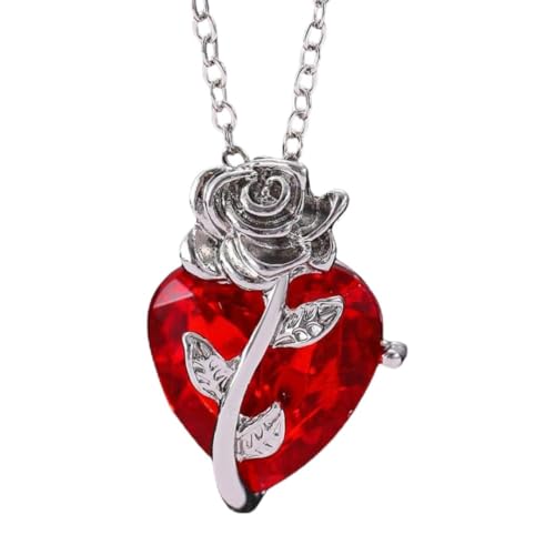 Collier rose en cristal rouge avec sa chaîne réglable de 41 à 50 cm, modèle 1317