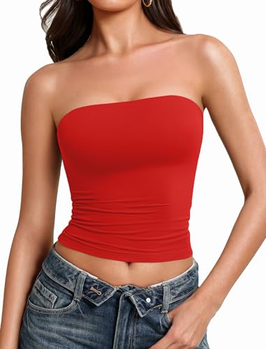 Avidlove Tube Tops for Women Going Out Tops Double Lined Sexy Crop Bandeau Strapless Basic Tank Top Slim Fit Y2K Cute Summer Trendy Outfits Red M
