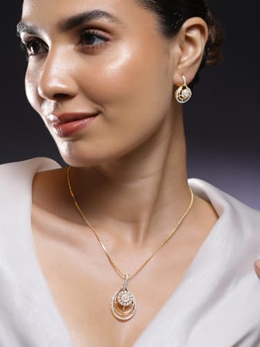 Image of Rubans Pendant Necklace Set American Diamond and Zirconia Gift Jewellery for Women & Girls