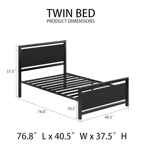 Image of Catrimown Twin Bed Frame with Headboard, Metal Platform Twin Bed Frames with Steel Slat Support, 10.5 in Storage Clearance, No Box Spring Needed, Easy Assembly, Black