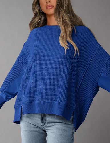 PRETTYGARDEN Oversized Sweatshirt for Women 2025 Fashion Crewneck Long Sleeve Pullover Waffle Knit Tops Fall Trendy Clothes