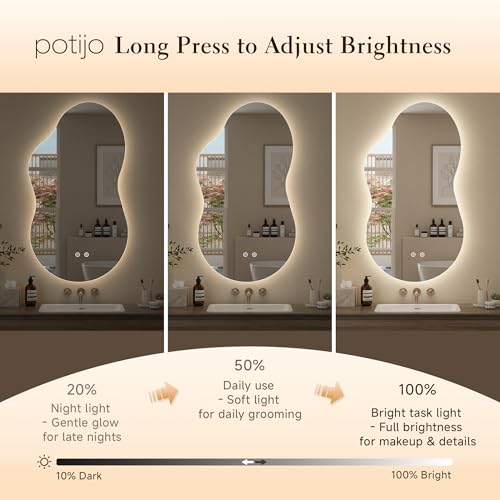 Image of Irregular Backlit Mirror with Lights 20 inchx36 inch Asymmetrical Cloud Mirror Led Bathroom Vanity Mirror for Wall Abstract (Horizontal /Vertical)