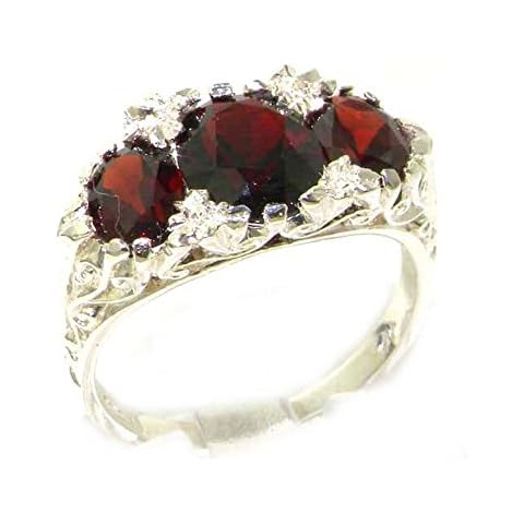 Solid Sterling Silver Natural Garnet Victorian Designed Ring - Size S Cover
