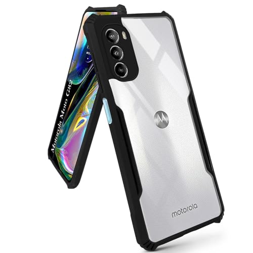 Image of Hybrid Back Cover for ‎Motorola Moto G82 5G, 360 Protection | Crystal Clear with Black Bumper | Camera Protection | Ultra Hybrid Transparent (Black Bumper)