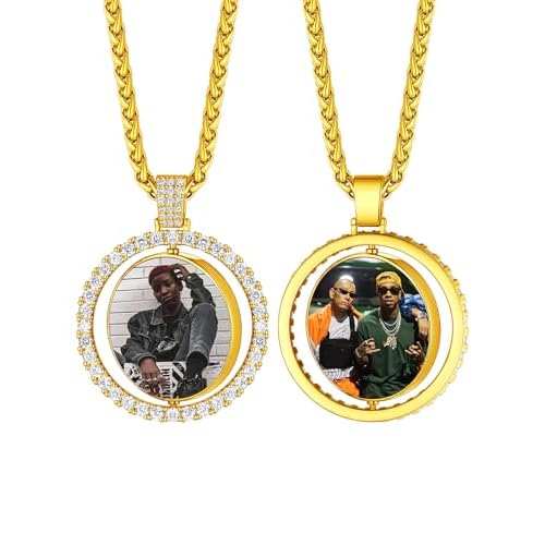 Custom4U Picture Necklace Personalized Photo for Men Women Steel/18K Gold Plated/Black Custom Angel Wings/Heart Pendant Necklace with Picture Memory Circle Chain 18-30 Inch,Hip Hop Jewelry+G