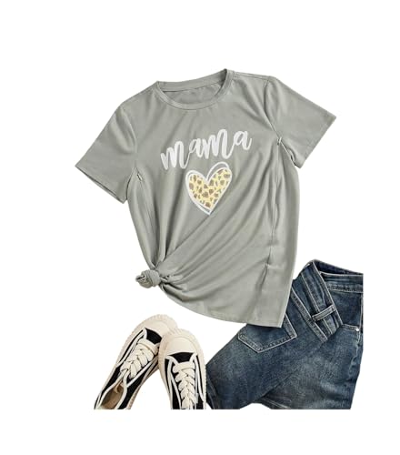 AEARGIV Camiseta de Maternidad para Mujer, Divertida Camiseta de Lactancia con Estampado de Leopardo y corazón, con Cremallera, Camisetas de Maternidad para Lactancia, Verde 2, Large