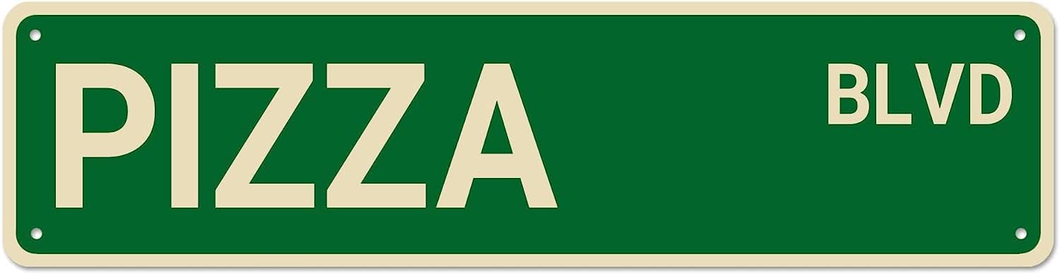 Pizza BLVD Street Sign, Pizza Sign Pizza Decor Pizza Lover Gift, Funny Wall Decor for Home/Garden/Kitchen, Quality Metal Signs 16x4 Inch