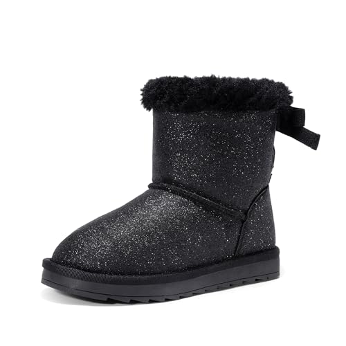 DREAM PAIRS Girls Boots Kids Winter Faux Fur Warm Snow Ankle FuzzyChic Kid's Bow Boots for Toddler/Little Kid 13 Little Kid Black/Glitter