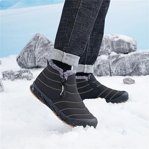 Image of Jakcuz Men Snow Boots Water Resistant Non-slip Winter Shoes with Fuzz Lined Warm High Top Boots for Men