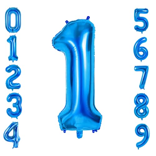 Number 1 Balloons for 1th Birthday Party Decorations, 0-100 Large No.1 Balloons for Girls Boys and Daughter Son, 40 Inch Dark Blue Foil Helium Balloon for 1 Year Old Anniversary Decorations