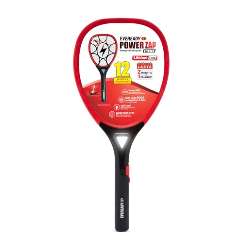Image of Eveready PowerZap Pro Mosquito Racquet with LED Light & Large Mesh Area, Powered by 500mAh Li-Ion Battery, Kills up to 5000 Mosquitoes & Flies on a Single Charge, Shock-Resistant,12-Months Warranty