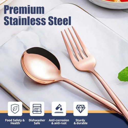 Image of Trifecta 24-Piece Silverware Set, Stainless Steel Flatware Set for 6, Fork Spoon Knife Set, Home Dinnerware Tableware Set for 6, Cutlery Set, Include Knives /Forks /Spoons (Rose Gold)