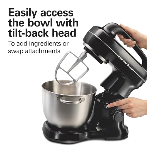image for Hamilton Beach Electric Stand Mixer, 4 Quarts, Dough Hook, Flat Beater