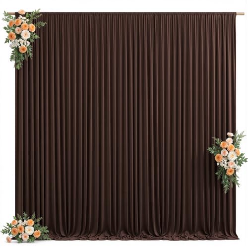 Image of 10x10ft Brown Backdrop Curtain for Wedding Parties Wrinkle Free Fabric Brown Drapes Backdrop Decoration for Baby Shower Birthday Photography Decoration 2 Panels, 5ft x 10ft