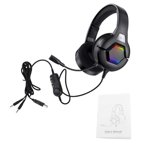 Kavolet Auriculares para Juegos RGB con Micrófono Omnidireccional e Iluminación RGB Dinámica para Jugadores y Streamers. Auriculares Supraaurales Juegos, Ligeros y Cómodos (Negra)