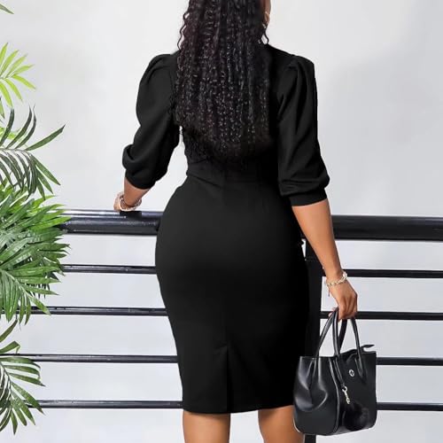 Women's Elegant Church Bodycon Wrap Dress 50s Vintage Work Ruffle Flower Funeral Slit Pencil Sheath Midi Dresses3