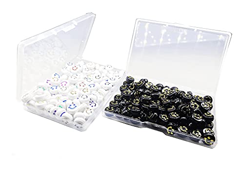 200Pcs Smiley Beads,Smiley Face Clay Beads,Smiley Face Beads for Jewelry Making(White & Black)