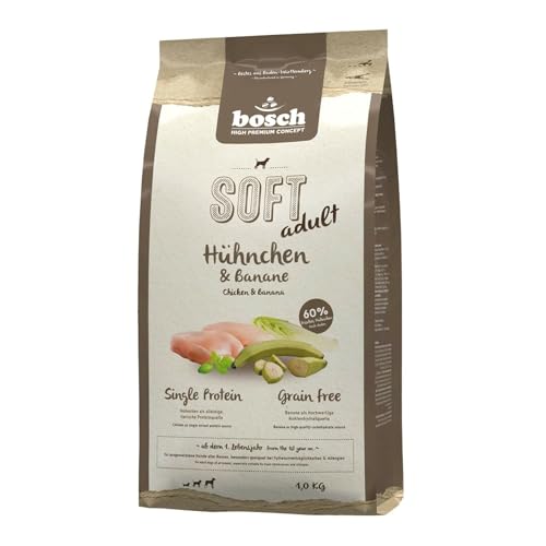 bosch HPC SOFT Hühnchen & Banane | halbfeuchtes Hundefutter für ausgewachsene Hunde aller Rassen | Single Protein | grain-free | 1 x 1 kg